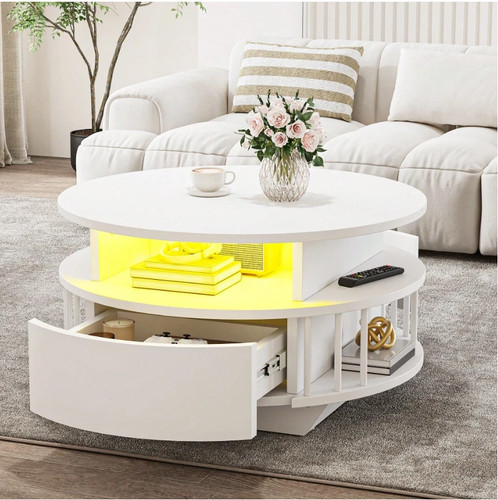 Round coffee table with - round, led