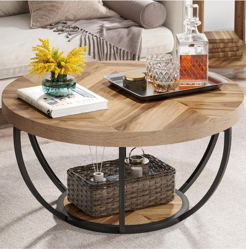 Round wooden coffee table - wooden,