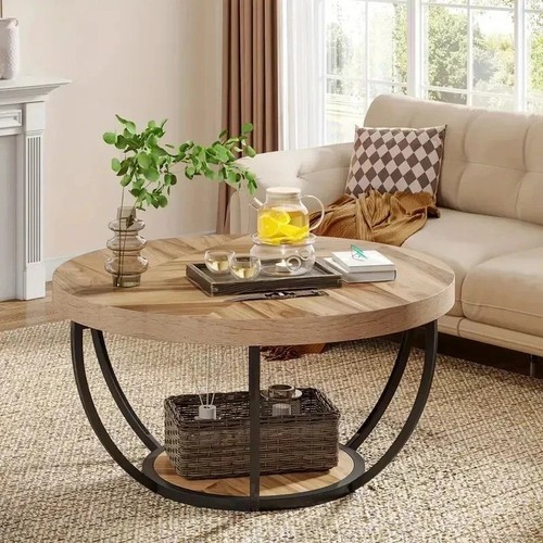 Round wooden coffee - wooden, table