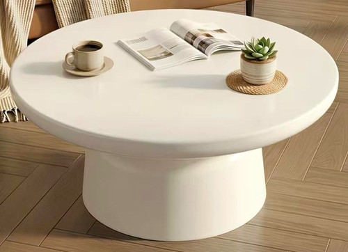 Round white wood coffee table - round,