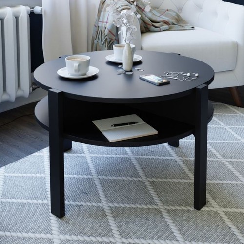 Round black coffee table with - round,