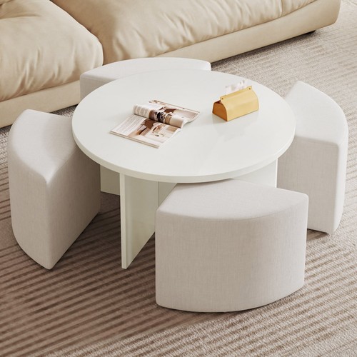 White round coffee table - coffee, set
