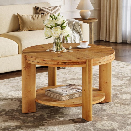 Round solid wood coffee table - round,