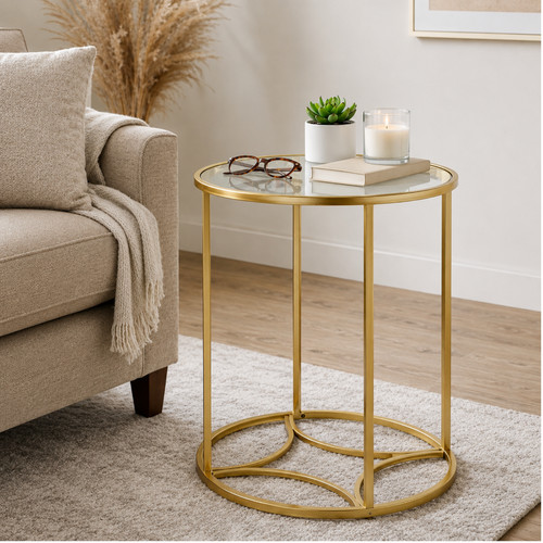 Gold round coffee table - coffee,