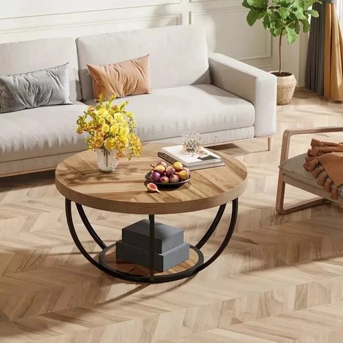 Round wooden coffee table with - wooden,