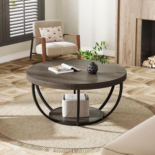 Round wooden coffee table with - coffee,
