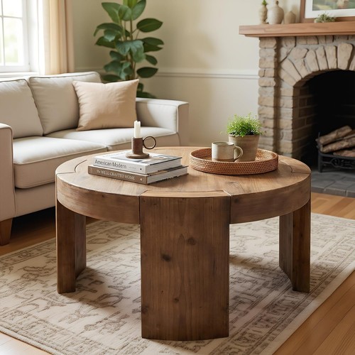 Solid wood round coffee - solid,