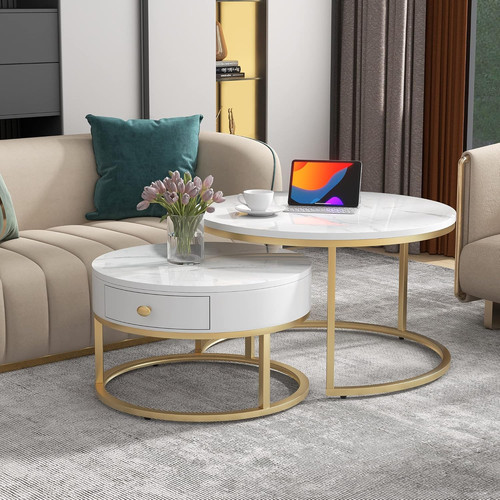Round nesting coffee table set - coffee,