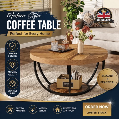 Round wooden coffee table with - coffee,