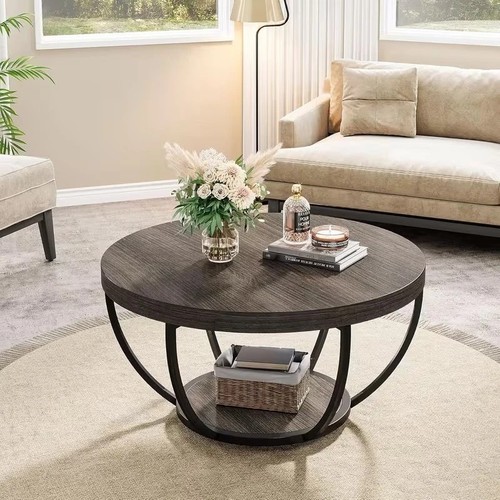 Round wooden coffee table with - wooden,