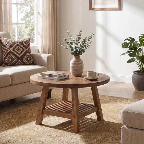 Solid wood round coffee - solid,