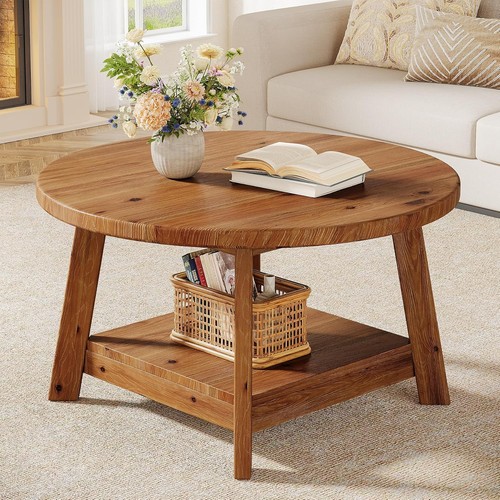 Solid wood round coffee table - wood,