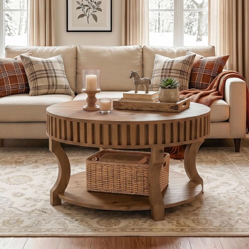 Tier round solid wood - wood, coffee