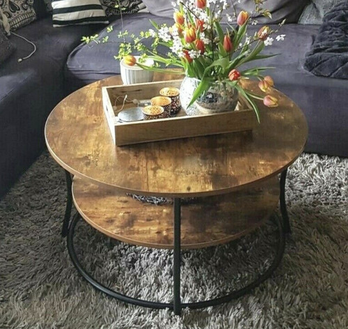 Round industrial coffee table - round,
