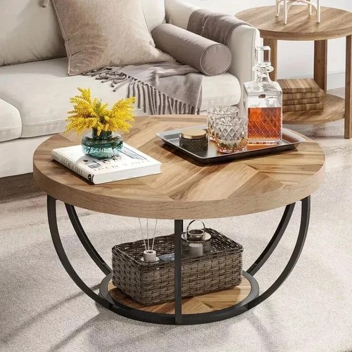 Round wooden coffee table with - wooden,